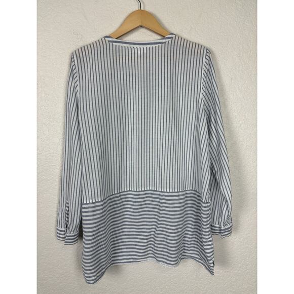 J Jill 100% Cotton Womens Top Sz Large Blue White Beachy Coastal Beach Resort - Picture 6 of 9